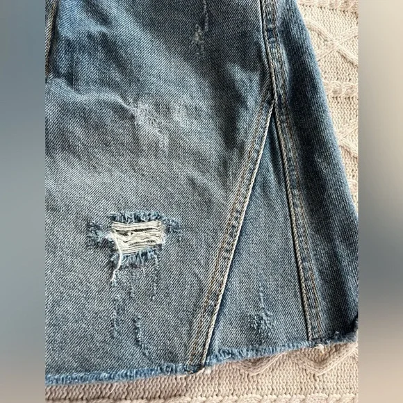 We The Free Distressed Denim Button-Up Skirt Women’s Size 28 - Picture 12 of 14